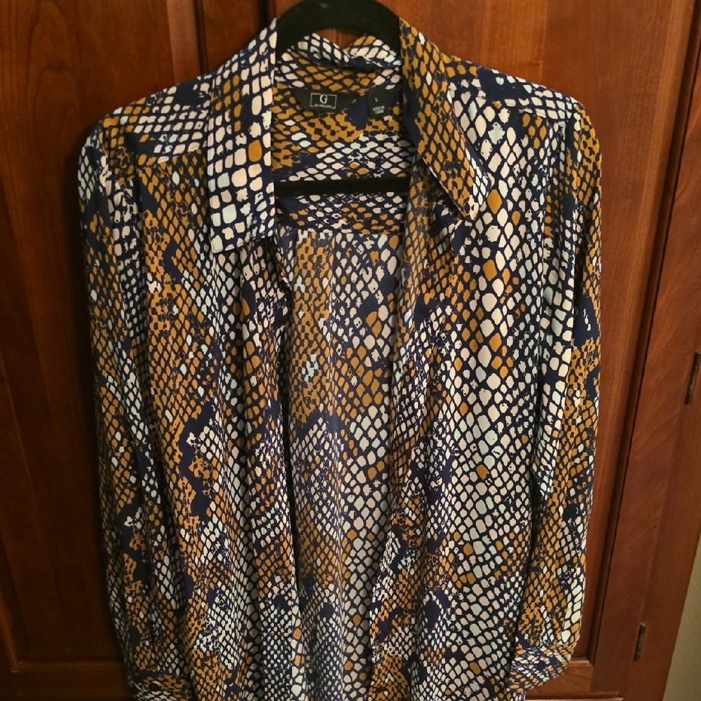 G by Giuliana Blue and White Lightweight Shirt Jacket